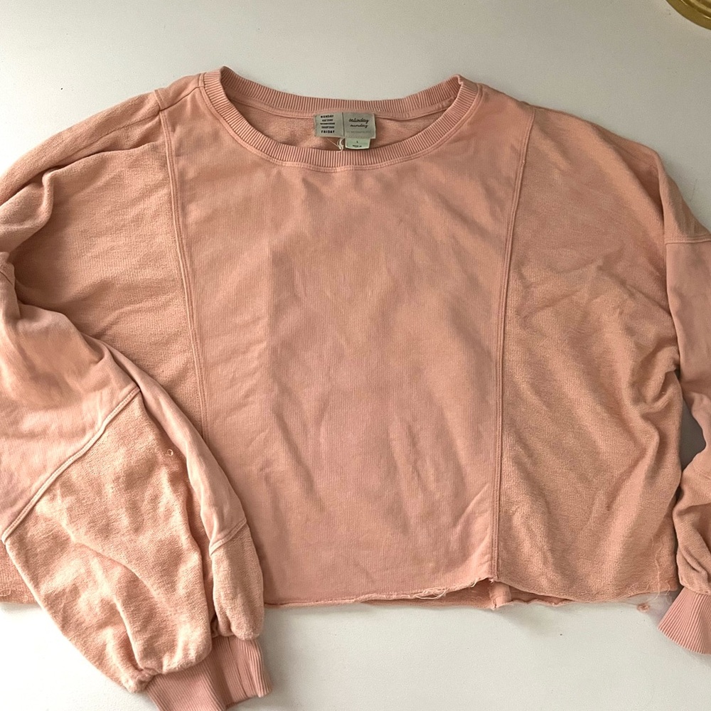Anthropologie Pink Puff Sleeve Crop Sweatshirt